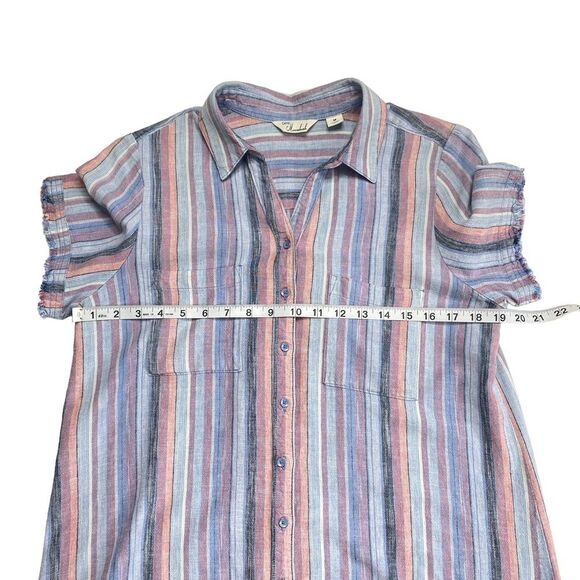Caffe Marrakesh Linen Blend Striped Raw Hem & Sleeve Button Front Shirt Dress M - Picture 6 of 12